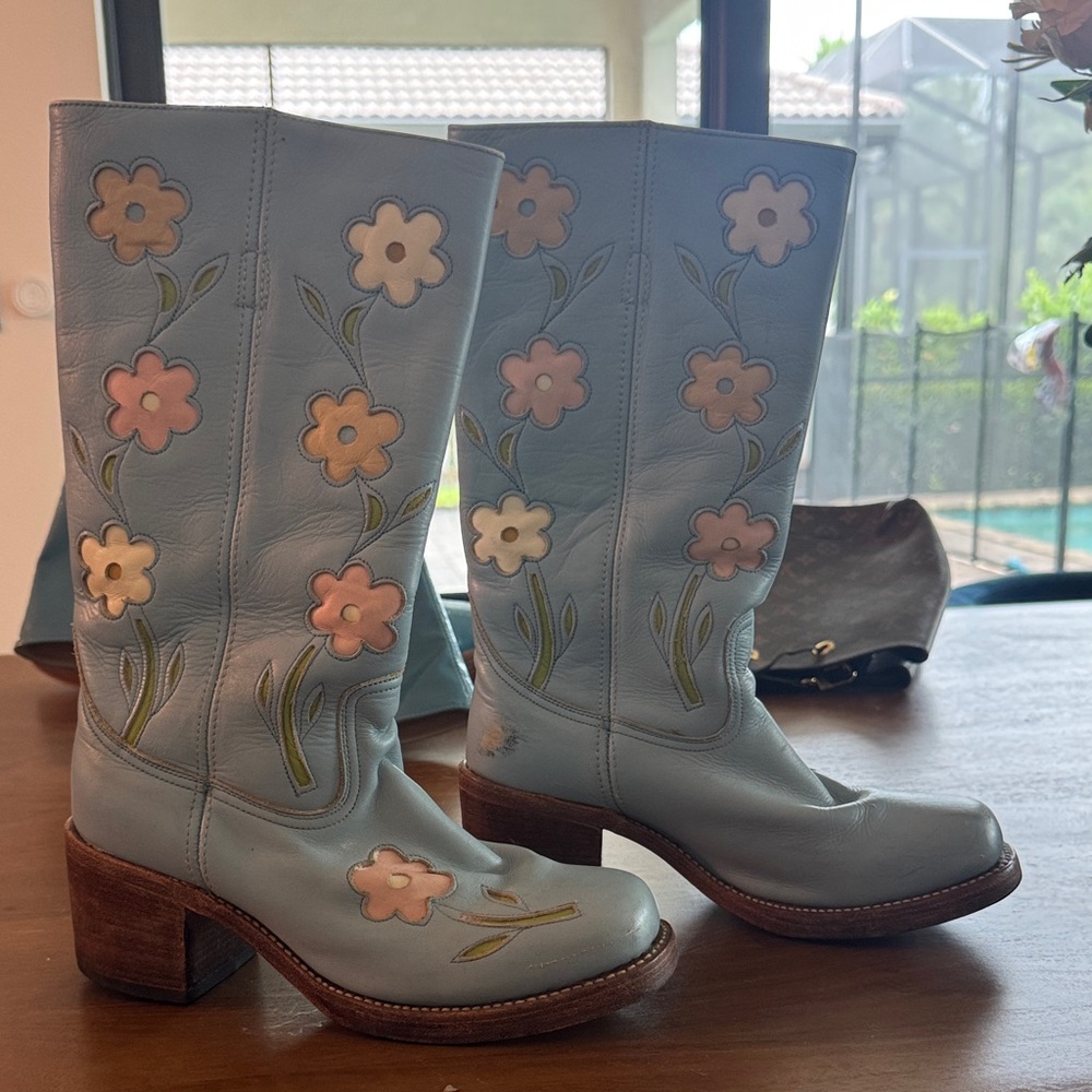 Vintage Sendra Blue Floral Heeled Boots